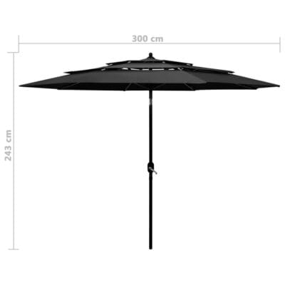 Garden Parasol, 3-Tier, Aluminium Pole, 3m, Anthracite