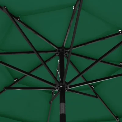 Garden Parasol, 3-Tier, Aluminium Pole, 3m, Green