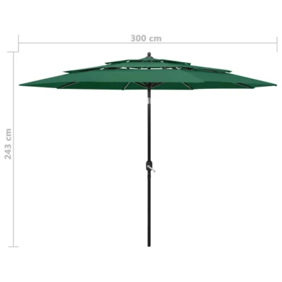 Garden Parasol, 3-Tier, Aluminium Pole, 3m, Green